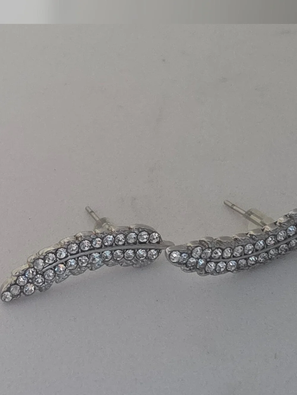 Crystal Pavé Silver Leaf Stud Earrings - Women Jewelry